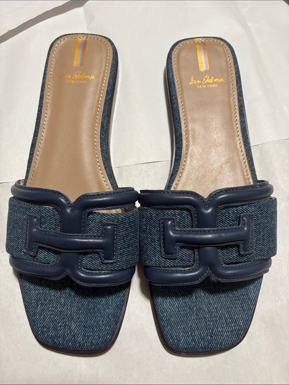 Sam Edelman Denim Slide Mules in Navy